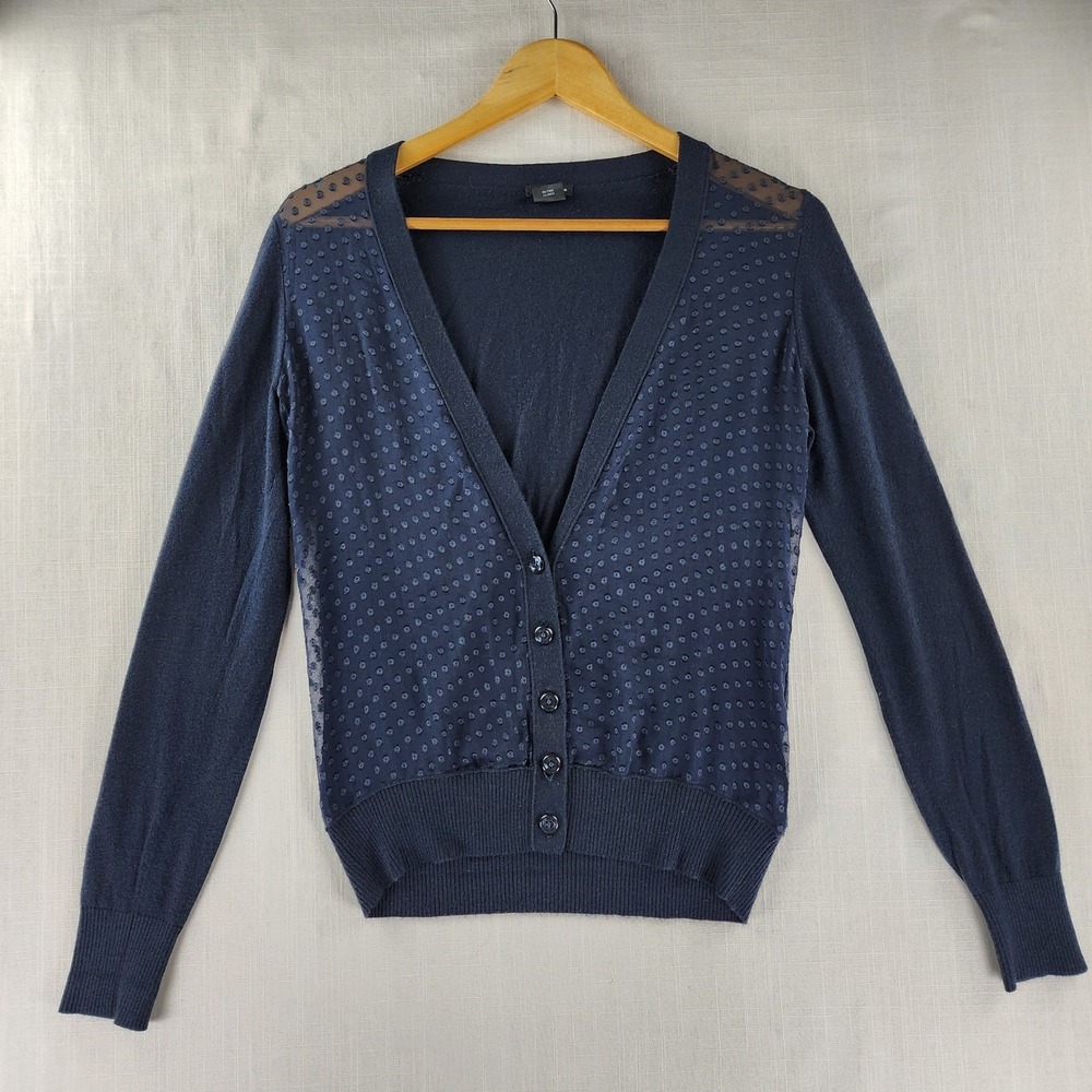 Club Monaco Silk Front Cashmere Wool Blend Cardigan Women's Navy Blue Size Small